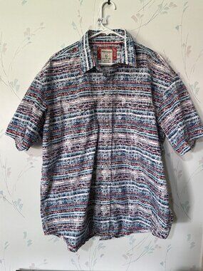 Panhandle Rough Stock Mens XL Western Button-Up Shirt Red/White/Blue Striped Pat